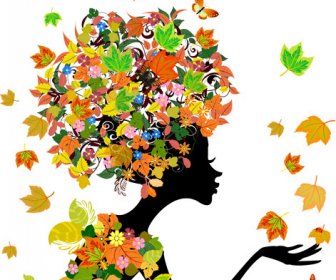 Set Of Floral Season Girls Vector Graphic