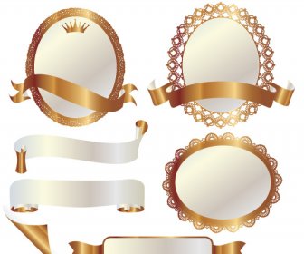 Set Of Golden Lacework Frames Vector