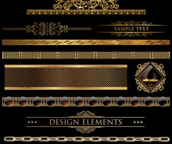 Set Of Golden Ornament Borders Design Vector