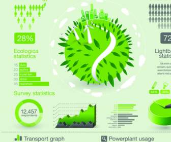 緑色のエコロジー グラフとインフォ グラフィック ベクトルのセット
