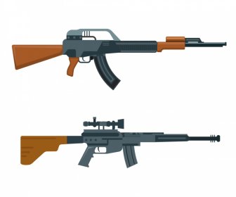set of gun icons flat modern sketch