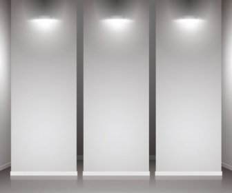 Set Interior Showroom Dan Lampu Dinding Vektor Latar Belakang