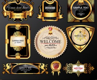 Set Of Luxury Golden Label Design Vector