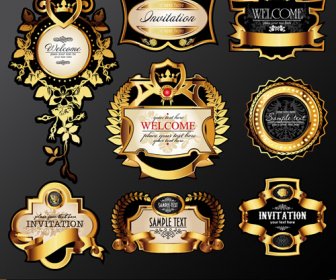 Set Of Luxury Golden Label Design Vector