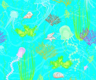 小さな海生動物のシームレスなパターン ベクトルのセット