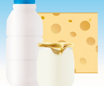 牛乳とチーズのデザインベクトルグラフィックス3のセット