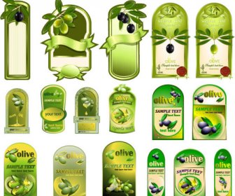 Set Minyak Zaitun Label Stiker Vektor