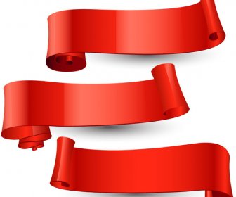Set Of Red Curved Ribbon Scrolls