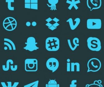 Conjunto De ícones De Mídias Sociais Em Azul