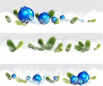 Set Of Three Christmas Borders With Blue Baubles And Branches