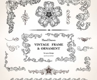 Satz Von Vintage-Design-Elemente-Vektor-Grenzen
