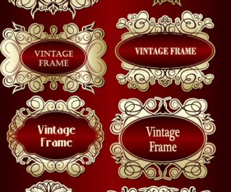 Set Vintage Emas Bingkai Desain Vektor