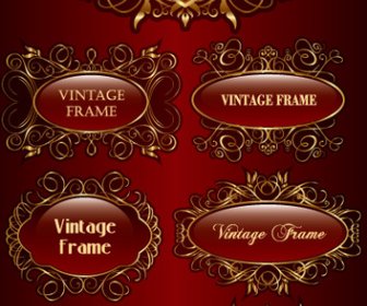 Set Of Vintage Gold Frame Design Vector
