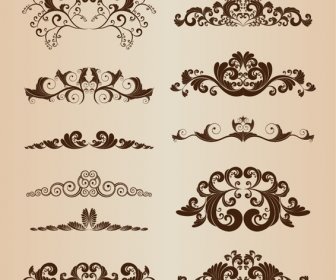 set vintage ornamen dengan elemen-elemen bunga