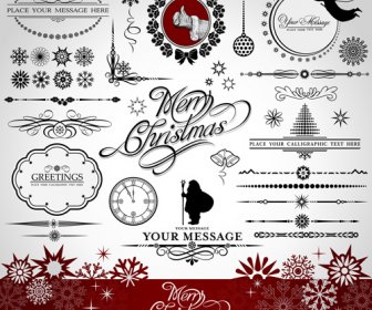 set vintage xmas elemen dekoratif vektor