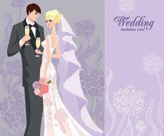 Serangkaian Undangan Pernikahan Kartu Elemen Vektor Grafis