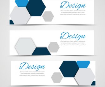 Sets Of Banners Design On Hexagon Background