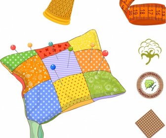 Sewing Work Design Elements Colorful Tools Products Icons