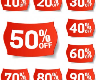 Shaped Red Background Discount Labels Sets Collection
