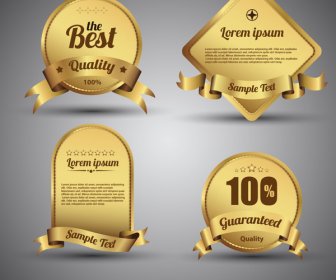 Shaped Shiny Golden Quality Certification Icons Collection