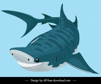 ไอคอนฉลามสีการ์ตูนร่างท่าทางการล่าสัตว์