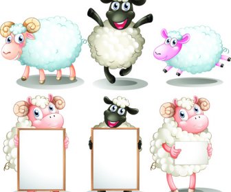 Sheeps Cute Cartoon Vectors Set
