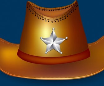 Shérif Hat Icône Brillante Conception 3d Brown