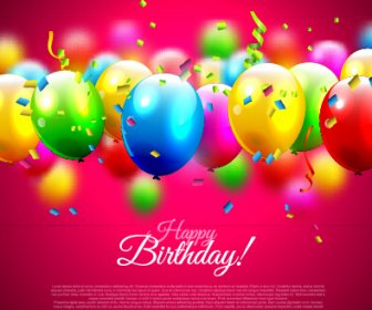 Shiny Balloon With Colorful Confetti Birthday Backgrounds Vector