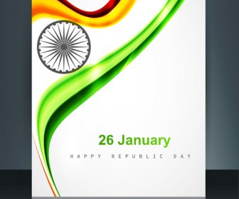 Bendera India Mengkilap Indah Gelombang Brosur Template Latar Belakang Refleksi Vektor