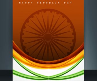閃亮美麗的印度國旗波小册子範本背景反射向量