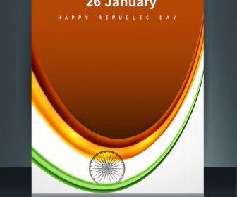 Bendera India Mengkilap Indah Gelombang Brosur Template Latar Belakang Refleksi Vektor