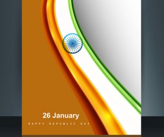 光沢のある美しいインドの旗波パンフレット テンプレート背景反射ベクトル