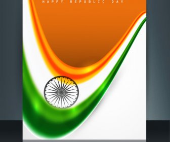 Glänzende Schöne Indische Flagge Winken Broschüre Vorlage Hintergrund Reflexion Vektor