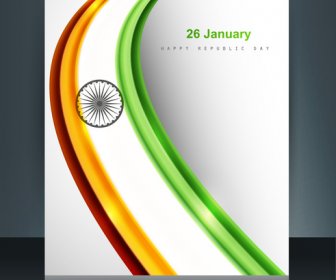 Hermosa Bandera India Ola Folleto Brillante Reflexión De Fondo De Plantilla Vector