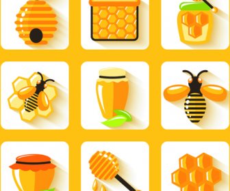 Shiny Bee Honey Icons Vector