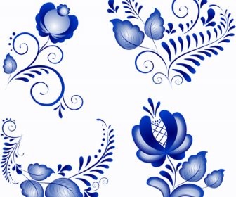 Shiny Blue Flower Ornaments Vector