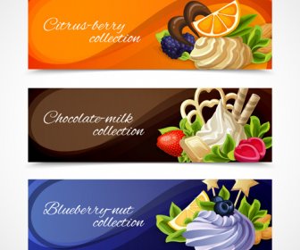 Shiny Chocolate And Sweets Vector Banners