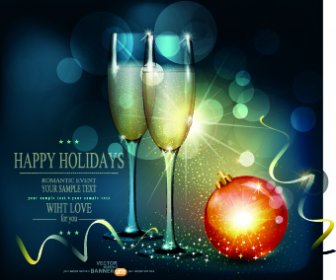 Shiny Christmas Background And Wineglass Vector