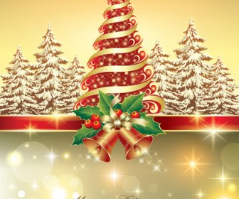 Glänzende Weihnachtsbaum Und Glocken Vektor-Hintergrund