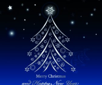 Shiny Christmas Tree Blue New Year Background
