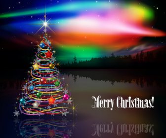 glänzende Weihnachtsbaum mit Regenbogen Vektor Hintergrund