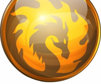 Shiny Circle Medal Template Fire Dragon Icon Decoration