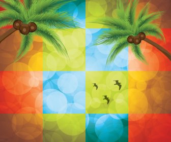 Glänzend Farbigen Quadrat Mit Kokosnuss Baum Hintergrund Vektor