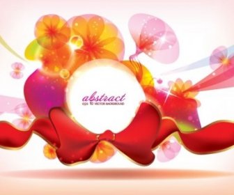 Shiny Floral With Red Ribbon Background Vector