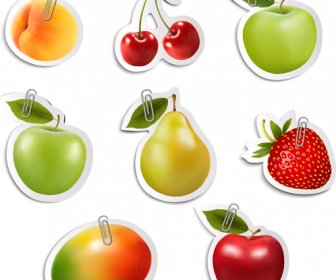 Mengatur Buah-buahan Yang Mengkilat Stiker Vektor Grafis
