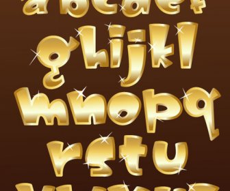Alfabet Emas Mengkilap Dan Tanda Baca Angka Vektor