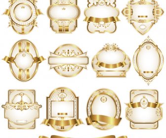 Etiquetas Enmarcadas Oro Brillantes Ornamentan Vector