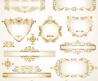 Etiquetas Moldadas Ouro Brilhantes Ornamento Vetor