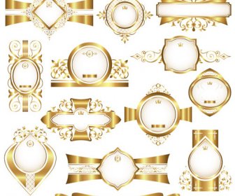 Etiquetas Enmarcadas Oro Brillantes Ornamentan Vector