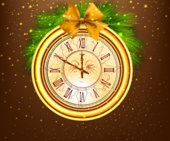 Reloj Dorado Brillante Icono De Invierno Decoracion Diseño Clasico